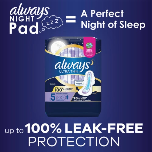 Always Ultra Thin Size 5 Extra Heavy Overnight Unscented Pads With Wings Perspective: bottom
