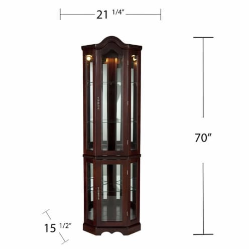 Lighted corner shop curio cabinet