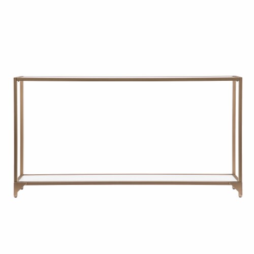 SEI Furniture Bergen Narrow Metal Console in Gold with White Glass Perspective: bottom