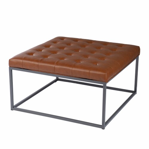 Brown leather cocktail ottoman deals