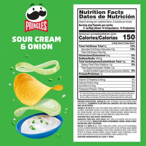 Pringles® Sour Cream and Onion Potato Crisps Chips Perspective: bottom