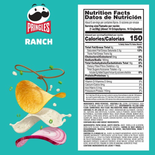 Pringles® Ranch Potato Crisps Chips Perspective: bottom