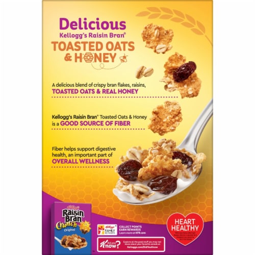 Kellogg's Raisin Bran Crunch Toasted Oats and Honey Cold Breakfast Cereal Perspective: bottom