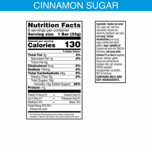 Kellogg's Rice Krispies Treats Homestyle Cinnamon Sugar Marshmallow Treat Bars Perspective: bottom