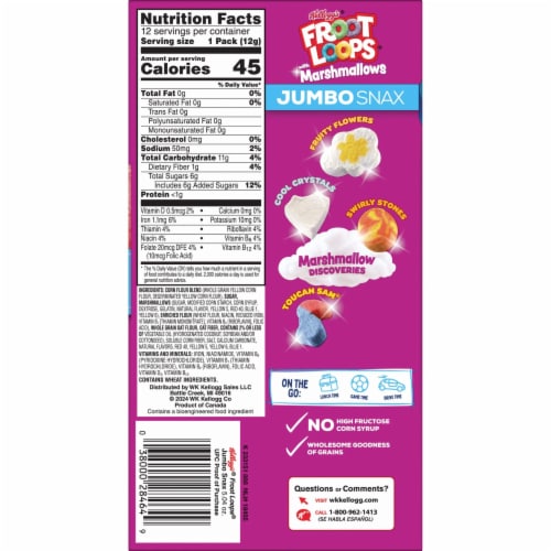 Kellogg's® Jumbo Snax Froot Loops Original with Marshmallows Family Size Cereal Snacks Perspective: bottom