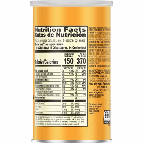 Pringles® Cheddar Cheese Grab N' Go Snack Pack Potato Crisps Chips Perspective: bottom