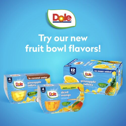 Dole® Fruit Bowls® Pineapple Tidbits In 100% Fruit Juice Cups Perspective: bottom