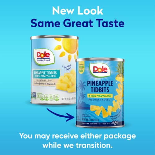 Dole® Canned Pineapple Tidbits Fruit In 100% Pineapple Juice Perspective: bottom