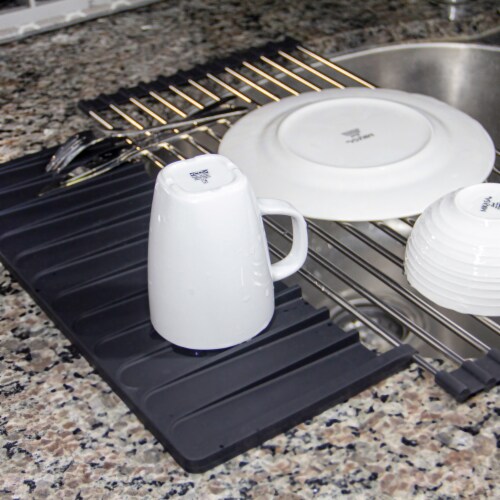 Grand Fusion Over Sink Roll-Up Dish Drying Rack with Silicone Drip Tray,  Black, each - Fred Meyer