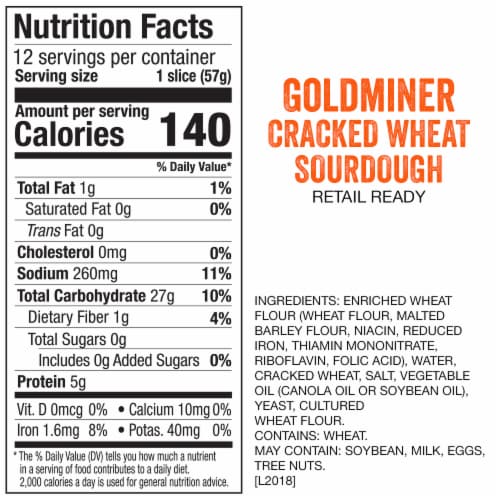California Goldminer® Cracked Wheat Square Sourdough Bread Perspective: bottom