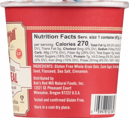 Bob's Red Mill Gluten Free Apple Cinnamon Oatmeal Cup Perspective: bottom