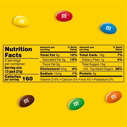 M&M'S Peanut Milk Chocolate Candy Share Size Bag Perspective: bottom