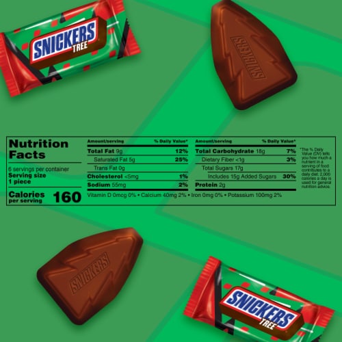 Snickers Holiday Chocolate Christmas Candy Tree Full Size Bar Pack Perspective: bottom