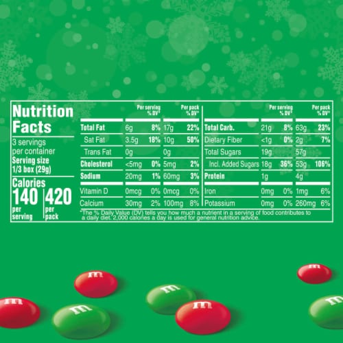 M&M'S Milk Chocolate Red & Green Christmas Candy Box Perspective: bottom