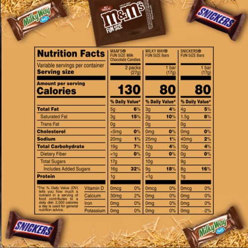 Snickers & M&M'S Milk Chocolate & Milky Way Chocolate Bars Halloween Candy Assortment Perspective: bottom