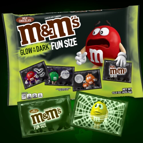 M&M'S Glow In The Dark Milk Chocolate Fun Size Halloween Candy Perspective: bottom