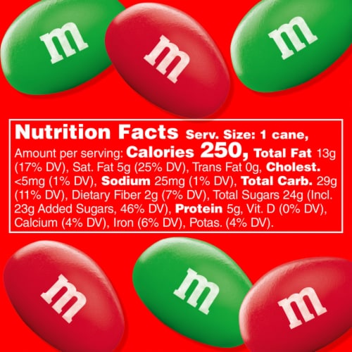 M&M'S Holiday Peanut Milk Chocolate Christmas Candy Cane Tube Perspective: bottom