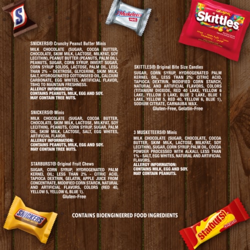Snickers Skittles Starburst & 3 Musketeers Assorted Bulk Halloween Candy Variety Pack Perspective: bottom