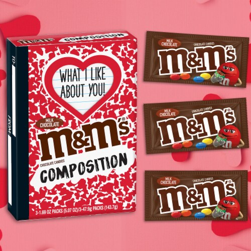 M&M's Valentine's Day Composition Book Boxed Milk Chocolate Candies Perspective: bottom