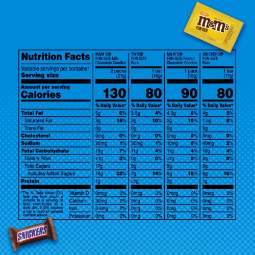 M&M'S Snickers & Twix Fun Size Milk Chocolate Candy Bars Assortment Variety Pack Perspective: bottom