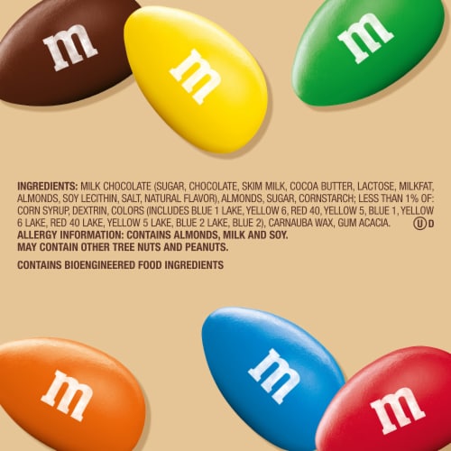 M&M'S Almond Milk Chocolate Candy Sharing Size Bag Perspective: bottom