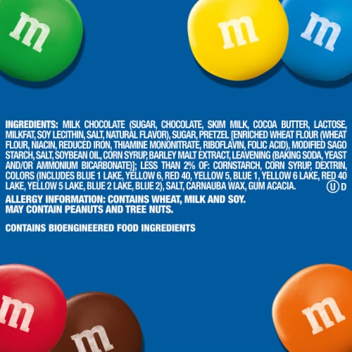 M&M'S Pretzel Milk Chocolate Candy Sharing Size Bag Perspective: bottom