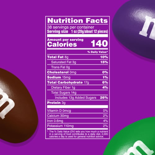 M&M'S Party Size Limited Edition Peanut Milk Chocolate Candy featuring Purple Candy Bulk Bag Perspective: bottom