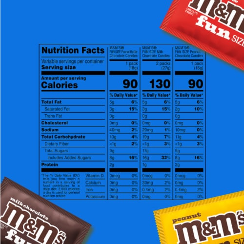 M&M'S Milk Chocolate Peanut & Peanut Butter Fun Size Variety Pack Party Size Candy Bulk Bag Perspective: bottom