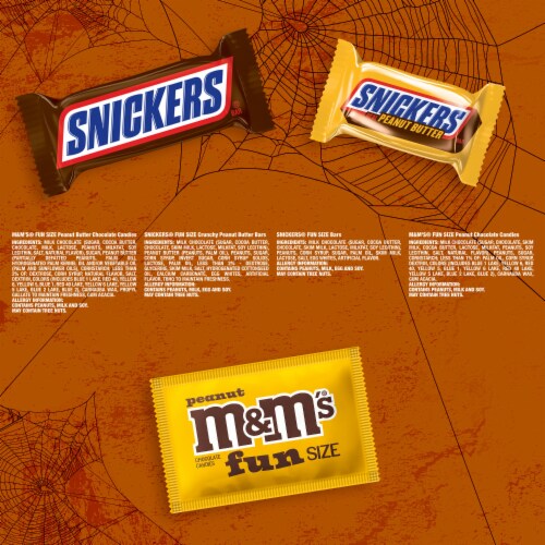 M&M'S & Snickers Fun Size Individually Wrapped Milk Chocolate Halloween Candy Variety Bulk Bag Perspective: bottom