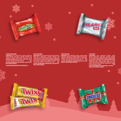 Snickers Twix Milky Way & 3 Musketeers Mini Chocolate Christmas Candy Bars Bulk Bag Perspective: bottom