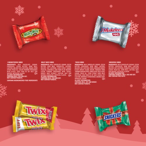 Snickers Twix Milky Way & 3 Musketeers Mini Chocolate Christmas Candy Bars Bulk Bag Perspective: bottom