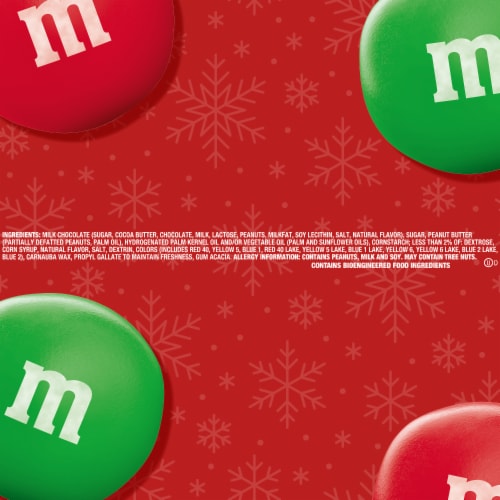 M&M'S Peanut Butter Milk Chocolate Red and Green Christmas Candy Bag Perspective: bottom