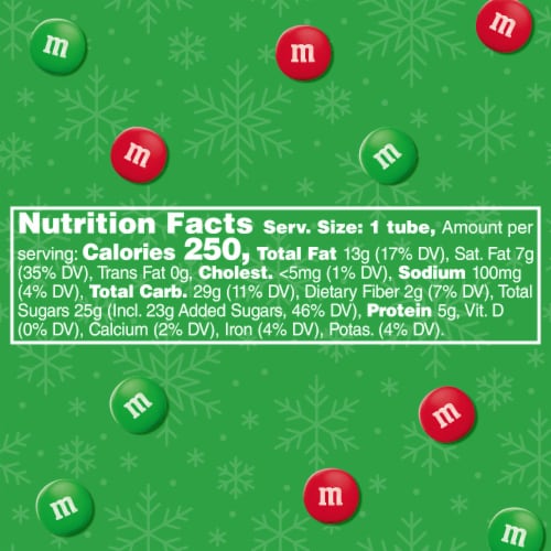 M&M'S Minis Peanut Butter Milk Chocolate Red & Green Christmas Candy Mega Tube Perspective: bottom