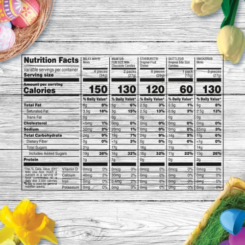 Skittles M&M'S Snickers Starburst & Milky Way Easter Candy Variety Pack Bulk Bag Perspective: bottom