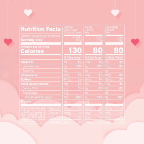 M&M'S Snickers & Twix Valentine's Day Chocolate Candy Valentine Exchange Variety Bag Perspective: bottom
