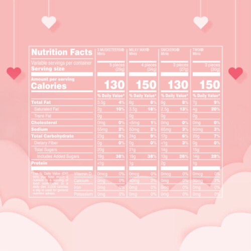 Snickers Twix Milky Way & 3 Musketeers Valentine's Day Chocolate Bars Variety Pack Bulk Bag Perspective: bottom