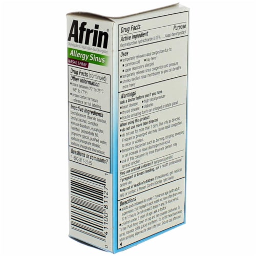 Afrin Allergy Sinus Congestion Relief Nasal Spray Oxymetazoline HCl Perspective: bottom