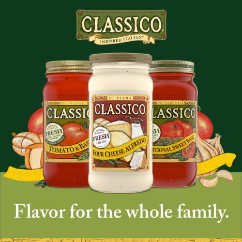 Classico Four Cheese Alfredo Spaghetti Pasta Sauce Perspective: bottom