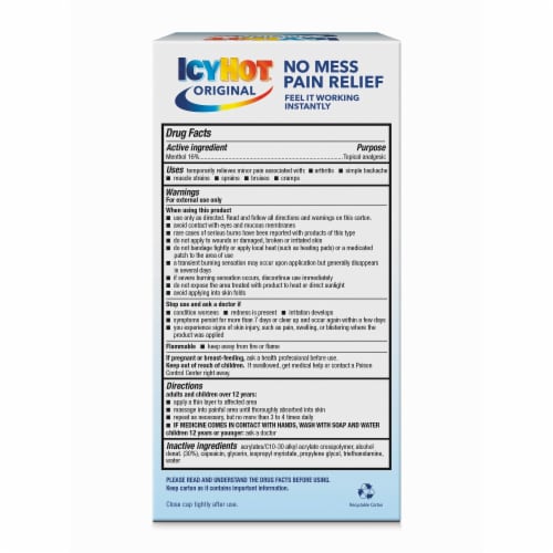 Icy Hot Original Medicated Max Strength Roll-On No-Mess Pain Relief Menthol Liquid Perspective: bottom