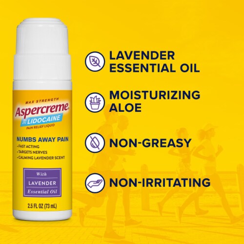 Aspercreme Lidocaine Lavender No-Mess Roll-On Pain Relief Lidocaine Liquid Perspective: bottom