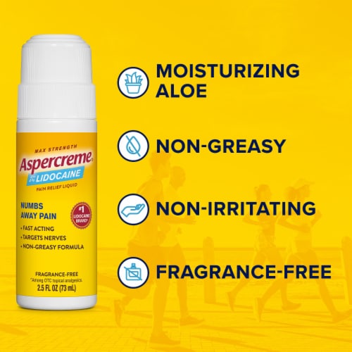 Aspercreme Maximum Strength Lidocaine Pain Relief Liquid No-Mess Roll-On Applicator 4% Lidocaine Perspective: bottom