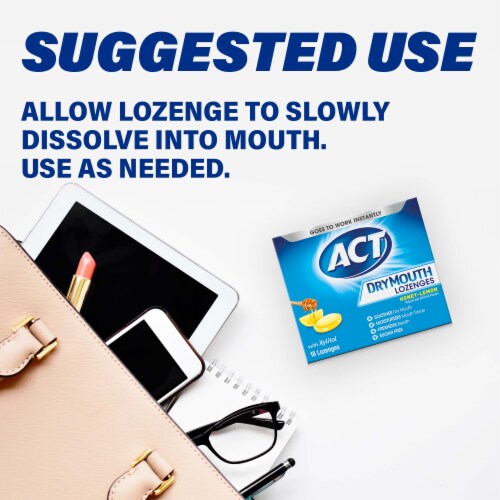 ACT Dry Mouth Sugar Free Honey-Lemon with Xylitol Lozenges Perspective: bottom
