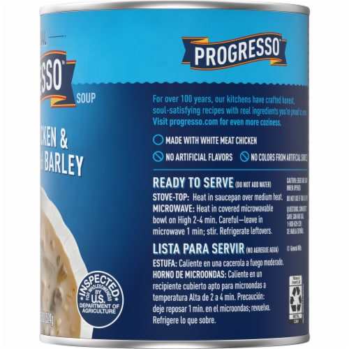 Progresso Traditional Creamy Chicken & Mushroom With Barley Soup Perspective: bottom