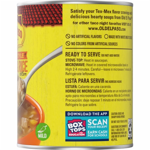 Old El Paso Mexican Style Chicken and Rice With Corn Canned Soup Perspective: bottom