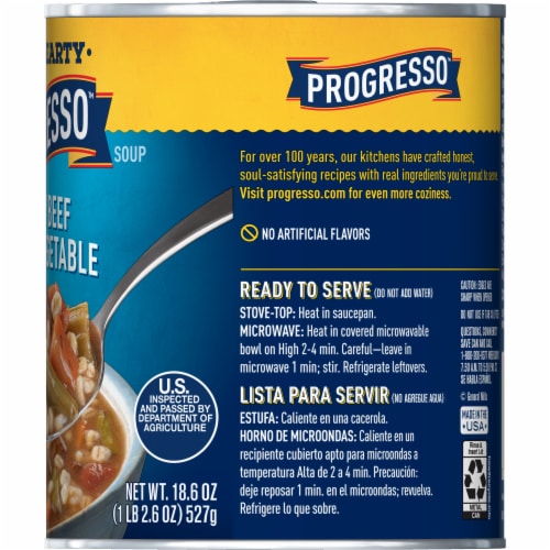 Progresso Rich & Hearty Savory Beef Barley Vegetable Canned Soup Perspective: bottom