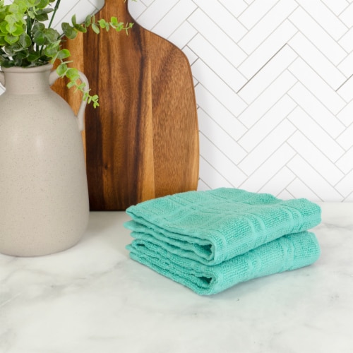Everyday Living Solid Waffle Kitchen Towels - Teal Perspective: bottom
