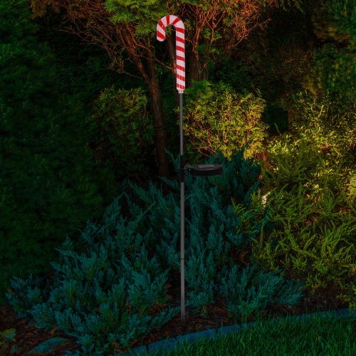 Holiday Home Solar Mini Candy Cane Yard Stake - Red/White Perspective: bottom