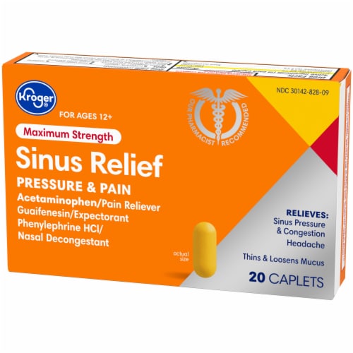 Kroger® Sinus Relief Pressure + Pain Maximum Strength Caplets Perspective: bottom