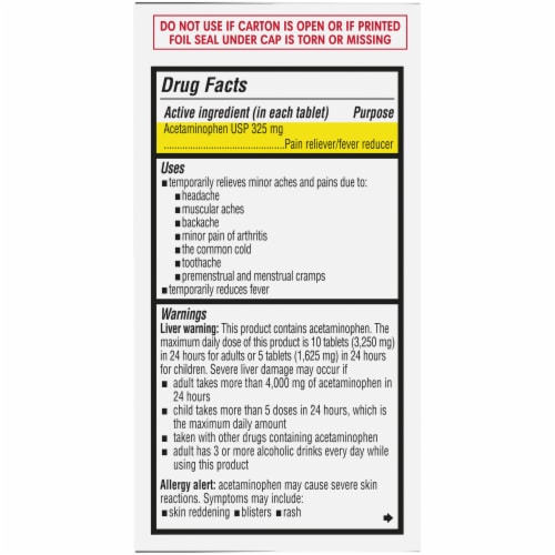 Kroger® Regular Strength Acetaminophen Pain Reliever & Fever Reducer Tablets 325mg Perspective: bottom