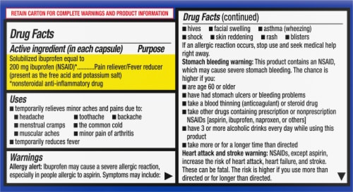 Kroger® Pain Reliever / Fever Reducer Ibuprofen Mini Softgels Perspective: bottom
